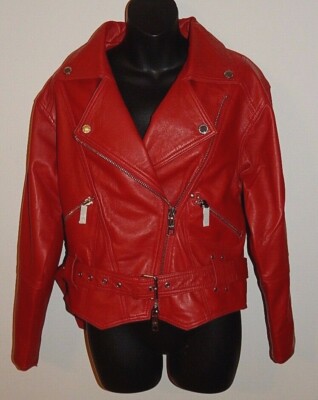 HUDSON WOMEN'S GENUNE LAMB LEATHER MOTO BIKERS RED JACKET sz XS NEW AUTHENTIC