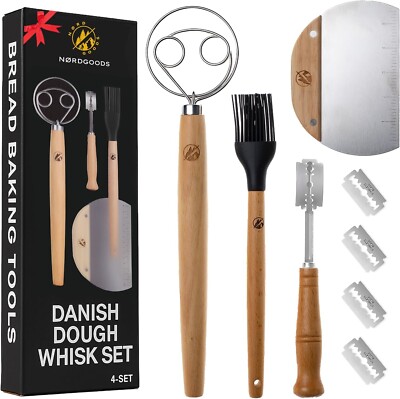 Danish Dough Whisk Set 4PCS   Bread Whisk, Dough Hook, Sourdough & Bread  B21