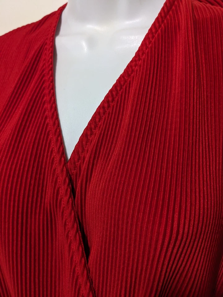 Blusa envolvente plisada On 34th para mujer 2X roja cuello en V manga larga elegante #1010 Foto 3 de 4