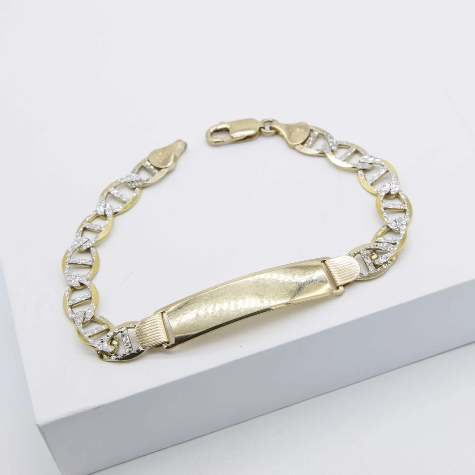 Solid 10K Gold Diamond-Cut Mariner ID Bracelet 10k Yellow White gold All Sizes - Image 3 of 4