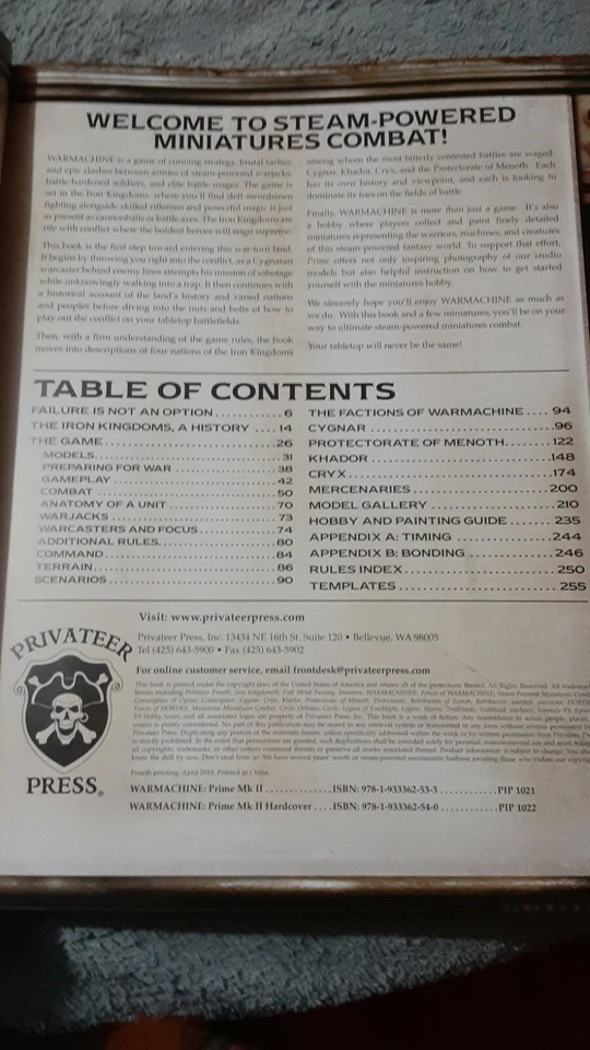 Warmachine Prime MKII Steam Powered Miniatures Combat Book game rules Softcover  - Image 3 of 4