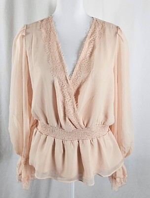 New Express Womens Blouse Pink Blush Lined Long Sleeves Polyester Large