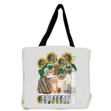 Cats Under the Tuscan Sunflowers Tote Bag, Cat Gift