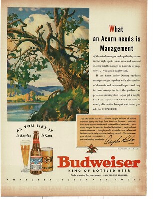 1937 Budweiser Beer beautiful countryside lake river tree art Vintage Print Ad