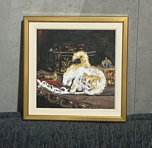 cat on the table oil painting oil on canvas - Picture 3 of 9