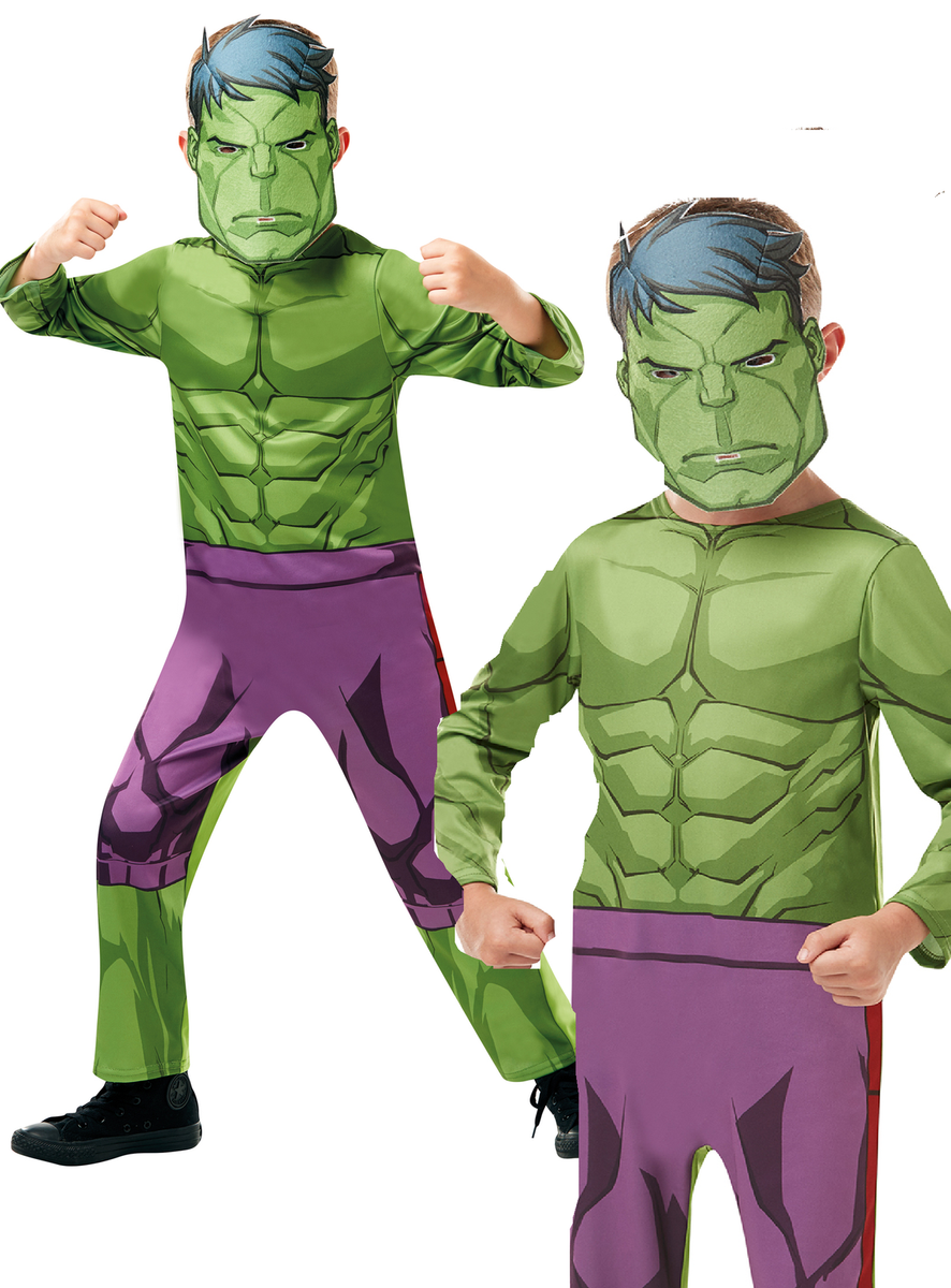Deluxe Official Hulk Costume Kids Superhero Fancy Dress Mask Boys Girls