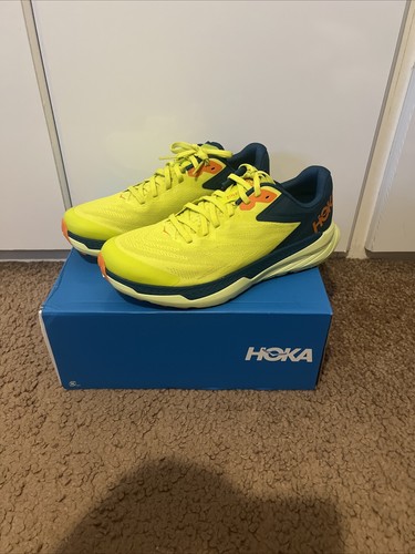 NEW Hoka One One Mens Zinal Trail Running Shoes Evening Blue Coral Yellow UK 7.5 - 第 3/8 張圖片