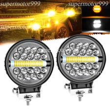 2 Pcs Off Road Round LED Light Bar Spot Flood Combo White Amber DRL SUV ATV UTV