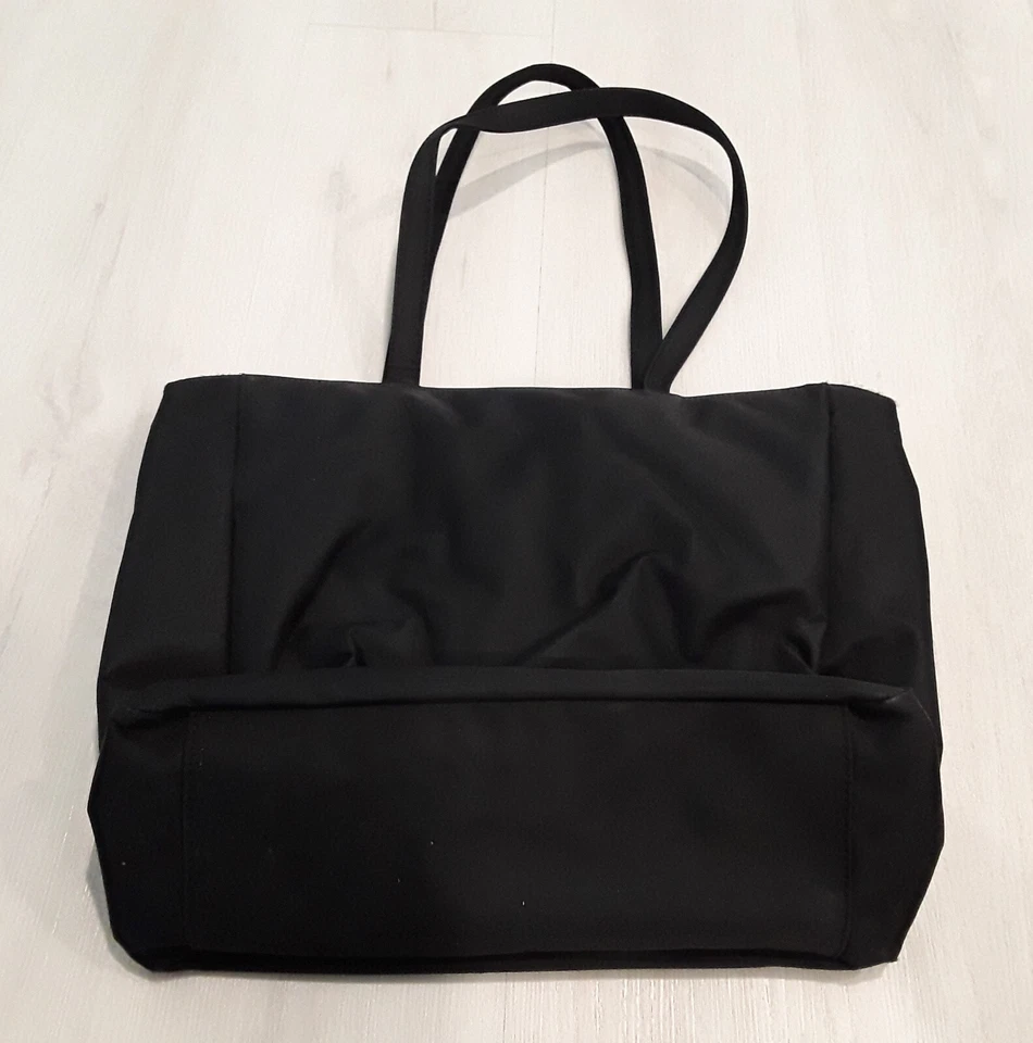 Bolso de Mano Vintage Esprit Negro Nylon BOLSO GRANDE DOBLE ASA HOMBRO CREMALLERA BROCHE DE PRESIÓN Foto 4 de 4