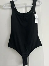 Shaperin Wm’s Notch V Neck Sleeveless Tank Bodysuit W/Tummy Control Black M NWT