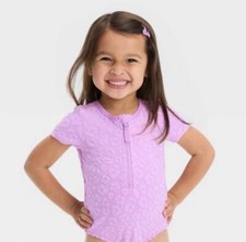 Baby Girls' Solid Textured One Piece Swimsuit - Cat  Jack  Purple 3T