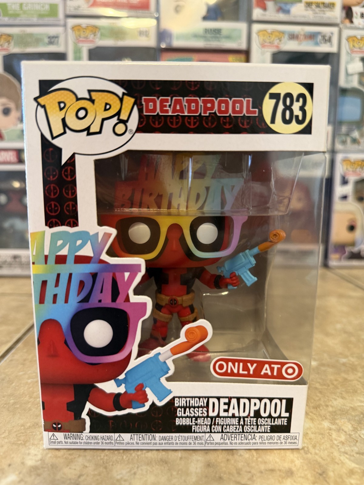 Funko Pop! Marvel: Happy Birthday Glasses Deadpool #783 W/Box Protector
