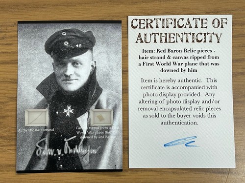 Manfred von Richthofen Red Baron Hair Strand & Plane Canvas Piece Relic Display - Picture 5 of 6