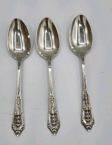 Set Of 3 Rose Point by Wallace Antique Sterling Silver Coffee Spoons 5 3/8"
