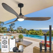 60  Outdoor Ceiling Fan with Light 3 Downrods, Smart Wood 60inch Dark Brown