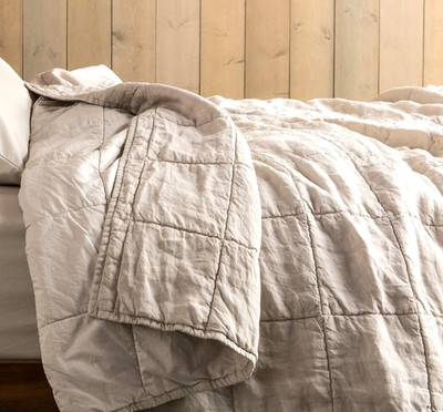 Parachute Linen Box Quilt comforter Full/ Queen in Bone EUC $309