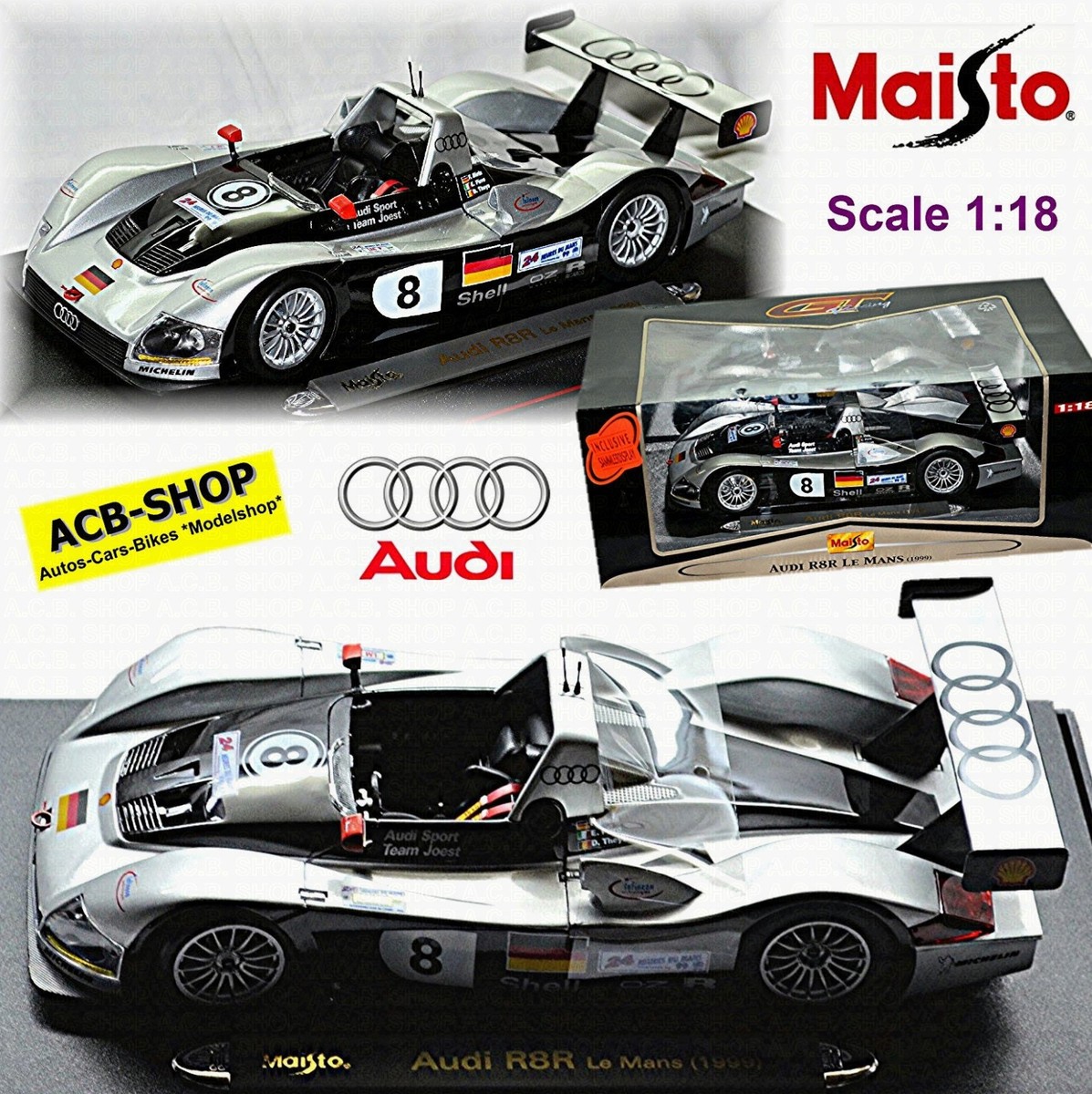 Audi R8r Le Mans 3rd 1999 1/18 Scale Model by Maisto GT Racing for
