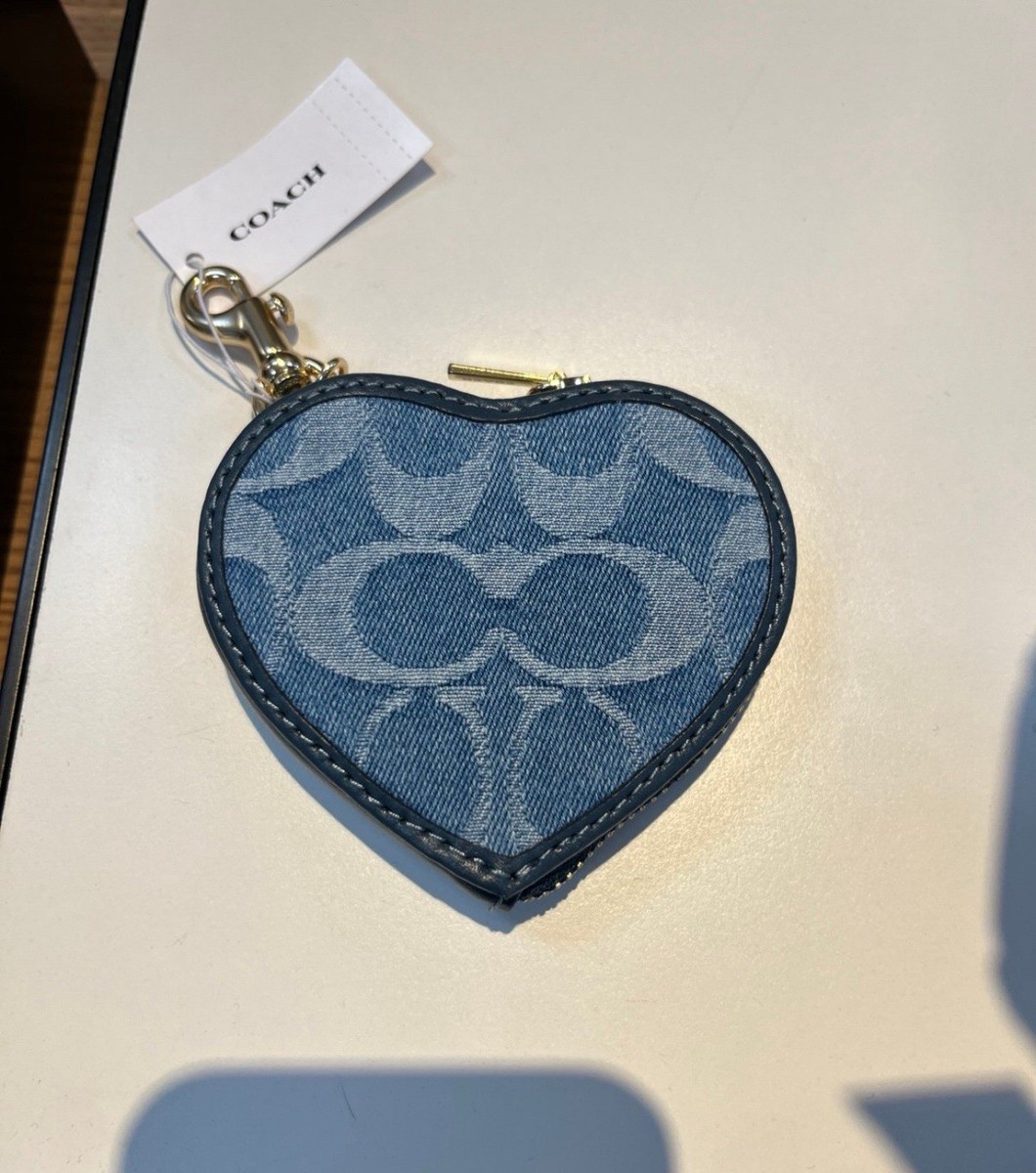NWT coach Heart Bag Charm In Signature Denim CDF55 Gold/Indigo | eBay