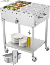 6-Pan Commercial Propane Steam Table, LP Gas Outdoor Soup Warmer with Drain Valv