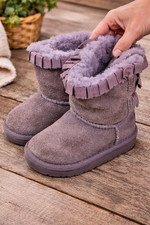 UGG Bailey Bow Toddler Boots Girls Size 6 Purple Sheepskin Fur Lined Winter