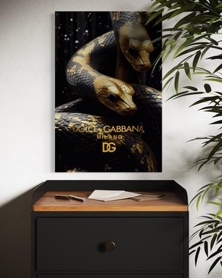 Schlangen Leinwand Bild Dekoration Wandbild Luxus Lifestyle Luxusmarke D&G Mode