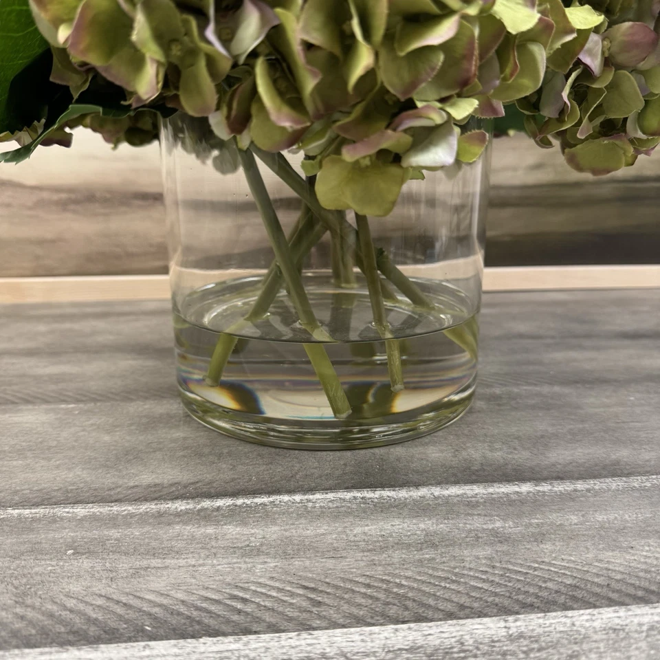 Florero Pottery Barn imitación verde hortensia en vidrio transparente arreglo floral nuevo sin caja Foto 4 de 4