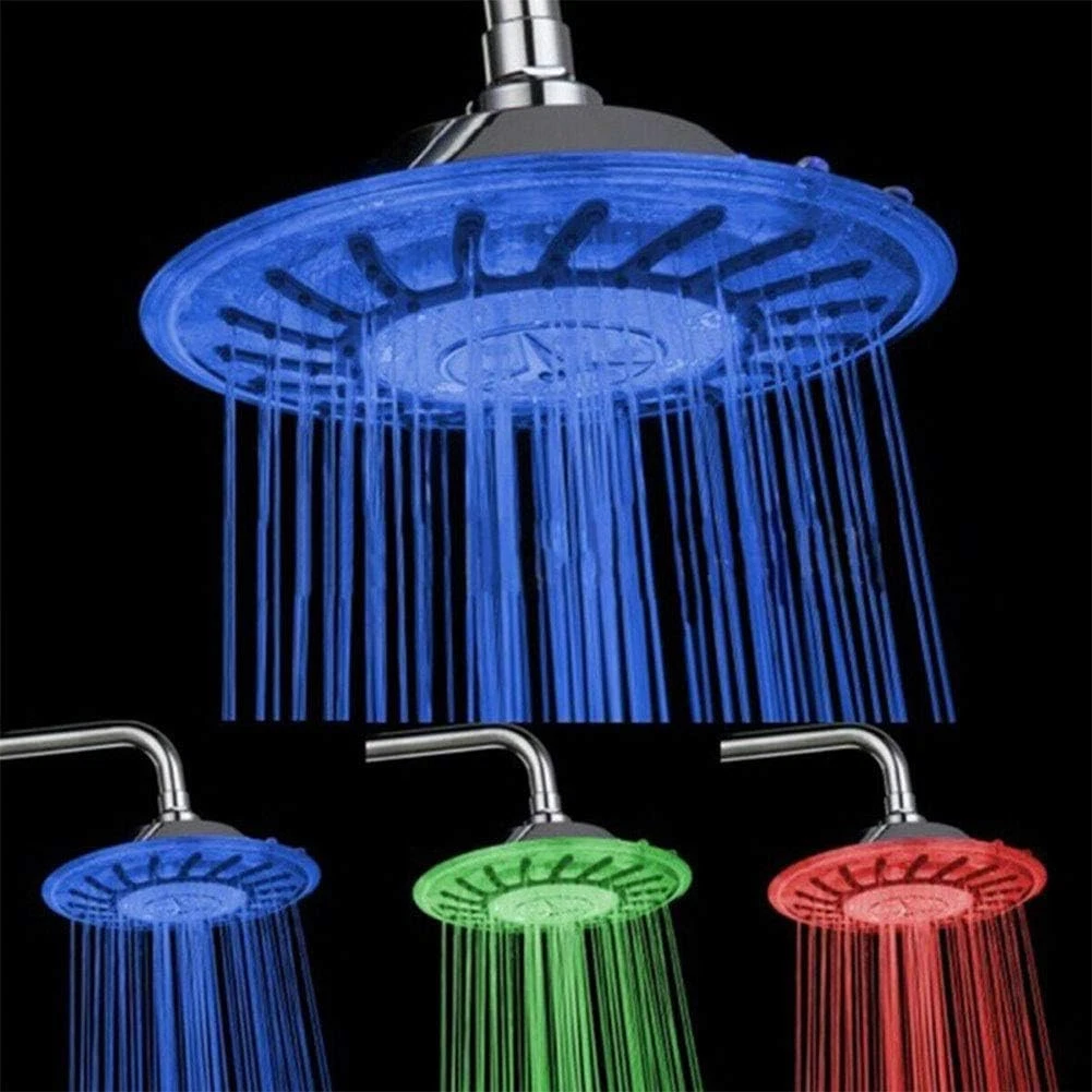 LED Shower Head 8 inch, Auto Color Changing Round Silver