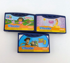VTech V-Reader Game Lot of 3 Dora, Toy Story 3, Disney Princess