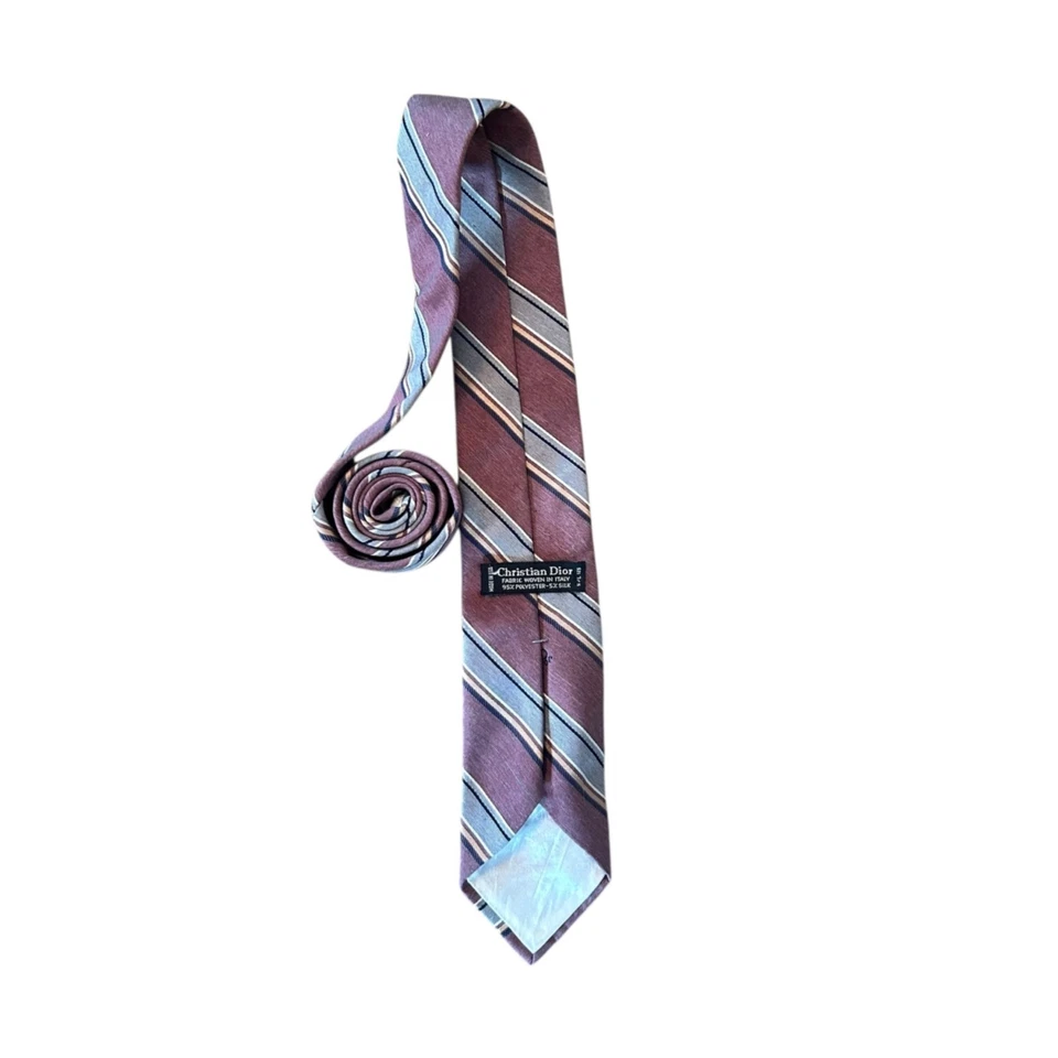 Vintage Christian Dior Silk Blend Muted Classic Striped Tie - Image 4 of 4