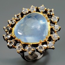 Handmade 13 ct Natural Aquamarine Ring 925 Sterling Silver Size 8 /R448241