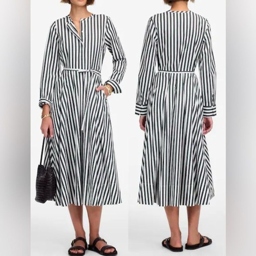 NWOT Madewell Tie-Waist Forest green Midi Shirtdress in Stripe Sz 10