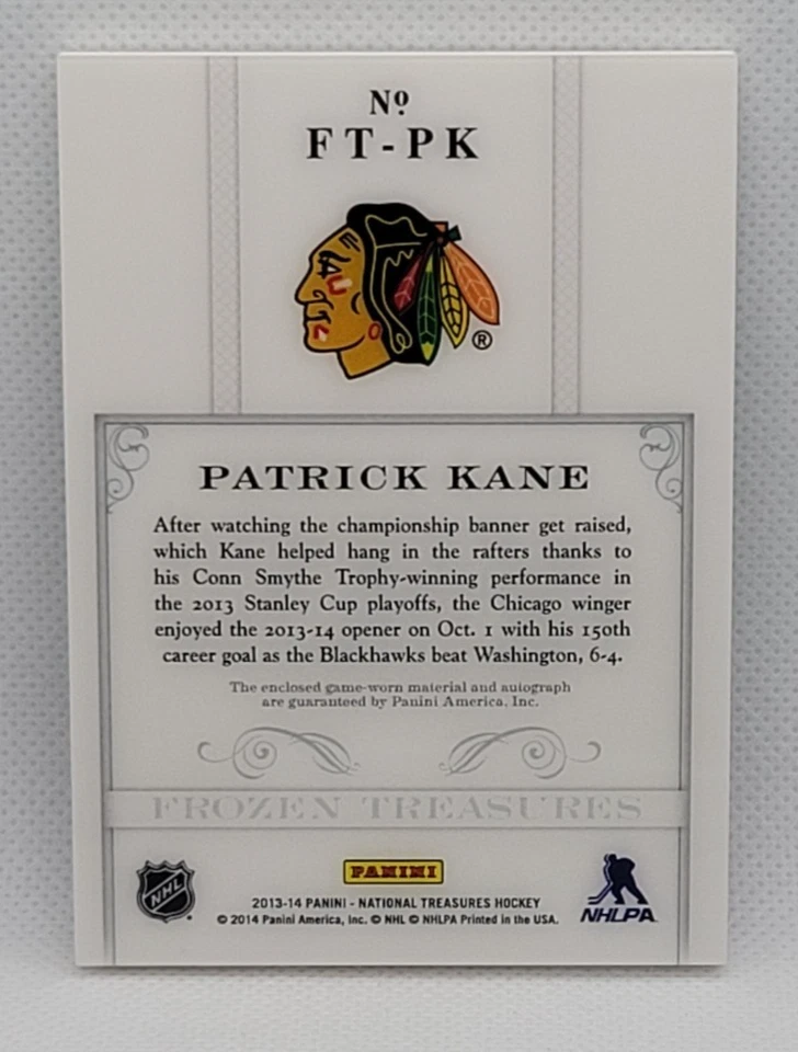 Parche automático Patrick Kane Frozen Treasures 2013-14 National Treasures 27/35 Foto 2 de 2