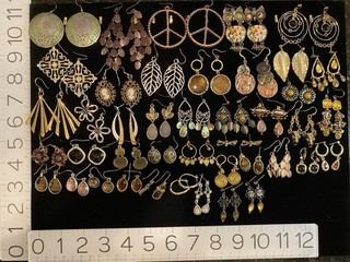 Preowned Lot Of 42 Pairs Of Earrings For Pierced Ears Fall Colors Browns Florals