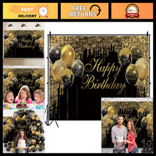 Black Gold Birthday Backdrop 10x8ft - Glitter Sequin Banner for Party Decor, P