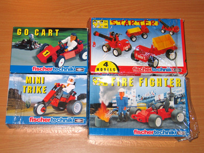FISCHERTECHNIK GO CART, STARTER, MINI TRIKE, FIRE FIGHTER NEUWERTIG KOMPLETT  