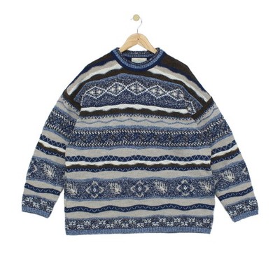 Vintage Marks & Spencer Pullover Herren Gr. L blau gemustert  gestreift  Alpaka Wolle
