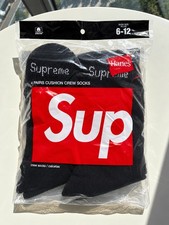 Supreme x Hanes Crew Socks Black 4 Pack Size 6-12 Brand New Sealed