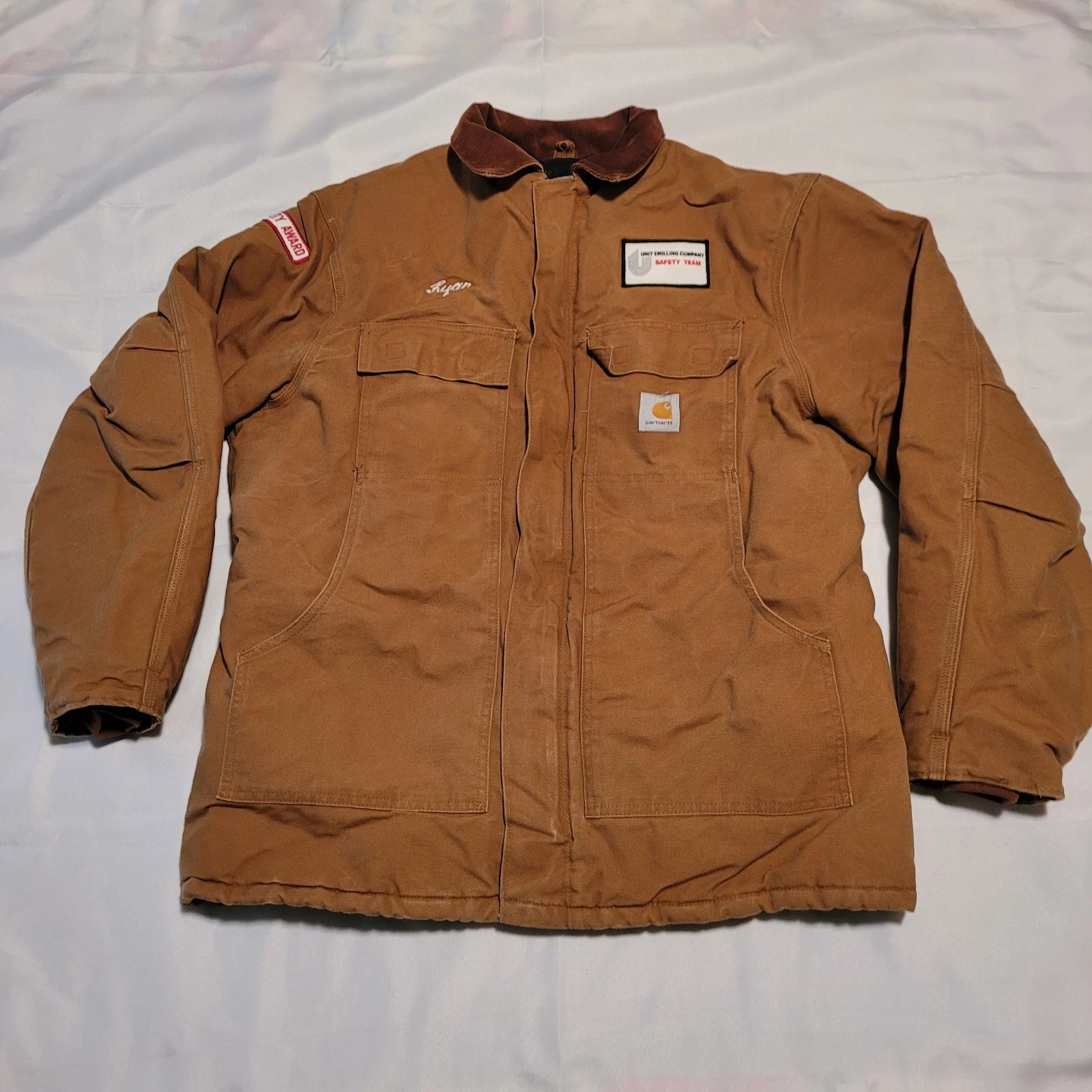 Carhartt Mens Jacket 46 Tall Brown Quilted Lining Zip Hook & Loop Closure READ