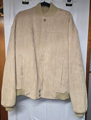 English Squire Vintage Jacket Mens 46 L Beige Khaki Zip Up Made in USA