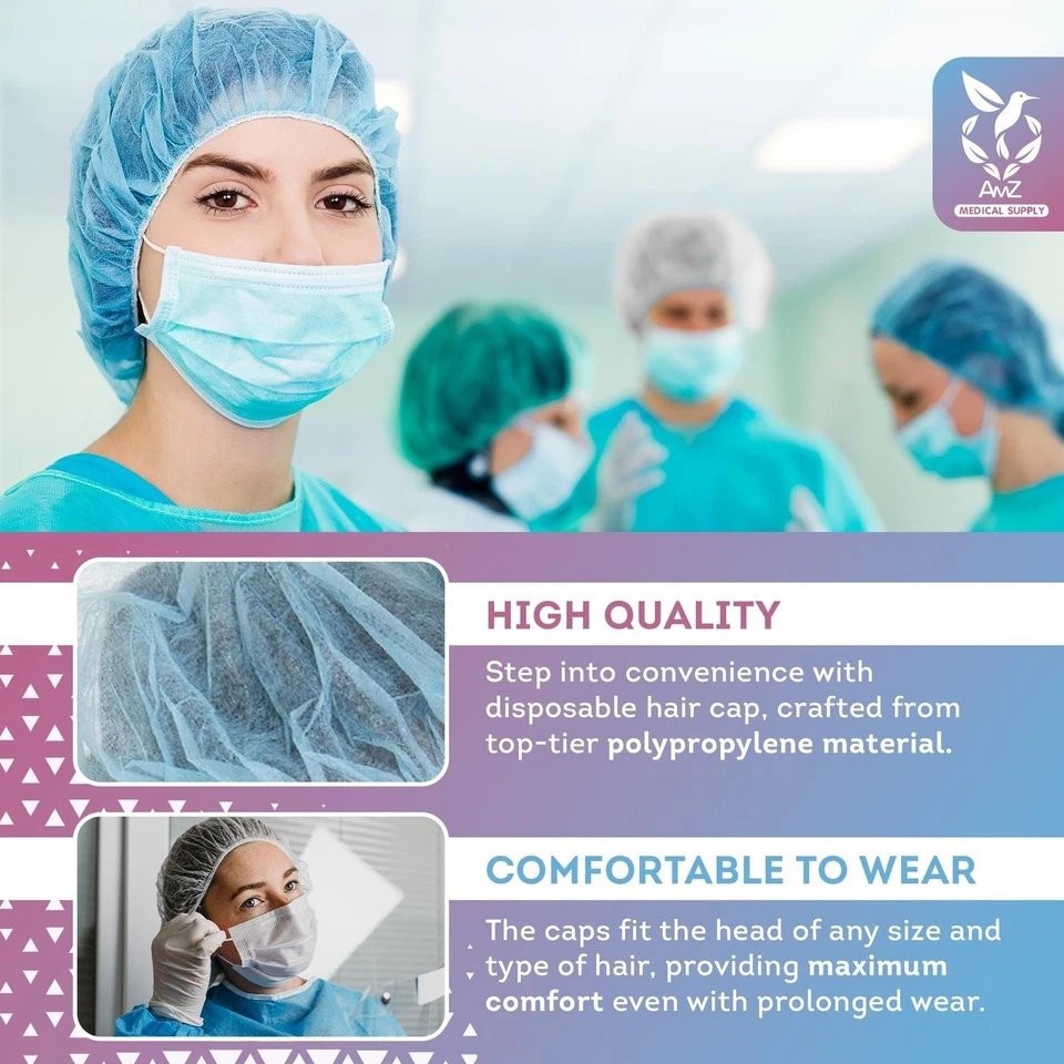 24" 1000 Blue Bouffant Caps Disposable Nurse’s Caps - Image 3 of 4