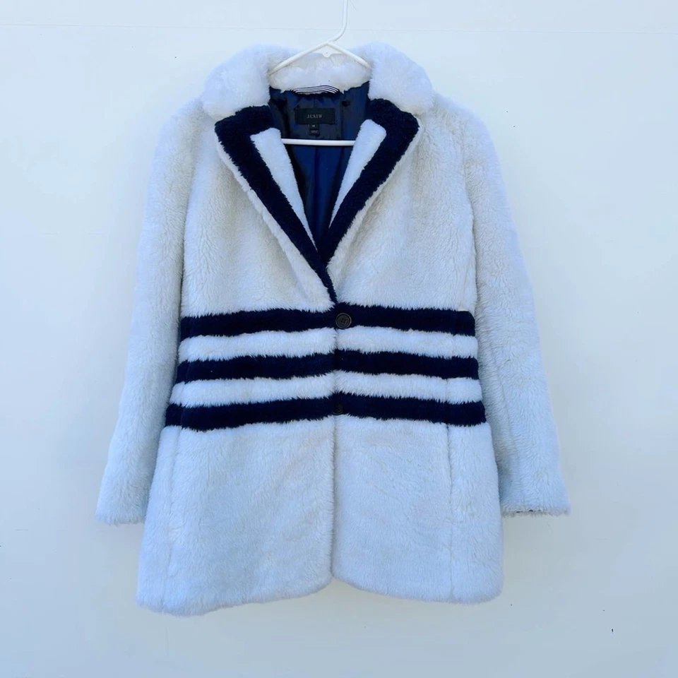 J. Chaqueta Abrigo Crew Yuma Teddy Sherpa Trench Rayas Crema Difusa Azul Marino XS Foto 2 de 4