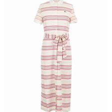 Lacoste Tennis Polo Dress Maxi Womens 44 Large Belted Collared Striped Preppy