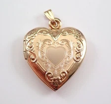 Vintage Heart Locket Pendant Charm Flower Necklace Pendant 14KYellow Gold Finish
