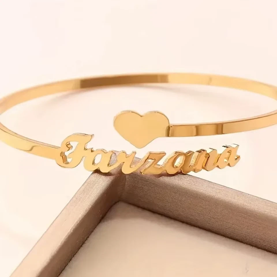 Custom Name Adjustable Cuff Bangle Bracelet Jewelry Heart Women Stainless Steel - Image 4 of 4