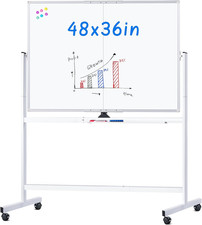 Rolling Whiteboard Magnetic Double Sided Dry Erase Board Stand Wheels 48 X 36"