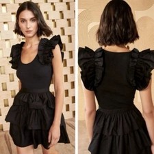 NWT Ulla Johnson New York Hannah Ruffle Trim Dress in Noir (Black) Size 2
