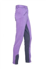 Ladies Jodhpurs Horse Riding Self Seat Stretchy Purple Black