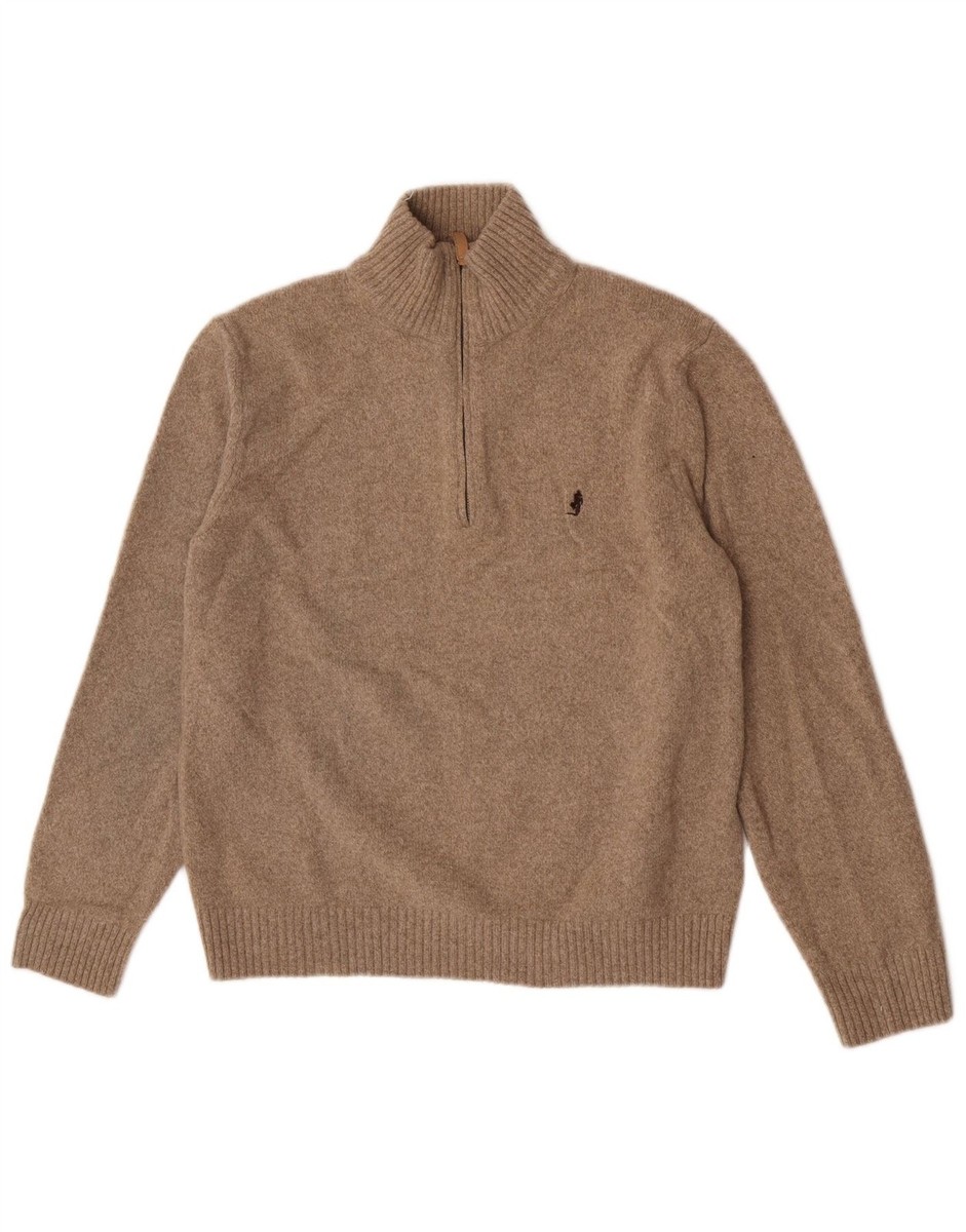 Marlboro Classics Mens Zip Neck Jumper Sweater Large Beige Wool