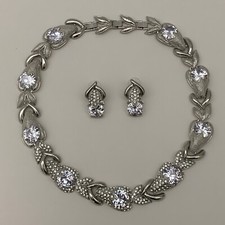 Women's Necklace Earrings Set Silver-tone Crystal Rhinestone NWOT