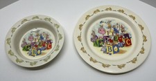 Royal Doulton England ABC Blocks Pattern Bunnykins Plate and Bowl  plastic  